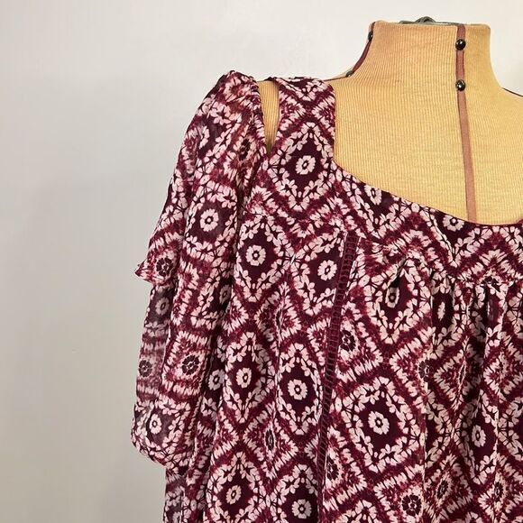 Lane Bryan Geometric Print Wine Cold Shoulder Blouse - Size 18 - Picture 8 of 12